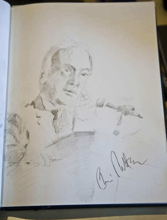 Lord Patten, last Governor of British Hong Kong, Chancellor of University of Oxford 2012 Pencil on paper 8.5 inches x 11 inches Sketched from life as he gave a presentation at the World Affairs Council, San Francisco
