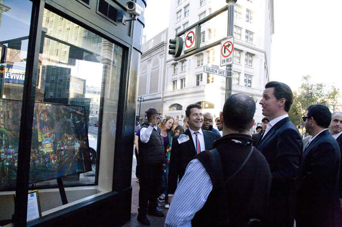 San Francisco Mayor Gavin Newsom viewing the painting during the official public launch of the mid-Market area Art in Storefronts program.