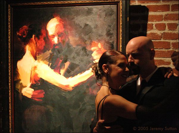 Christy and Darren dancing in front of the painting at the Move to the Groove Art Show: Celebration of Art, Music & Motion, part of ArtSFest, San Francisco, 2005.