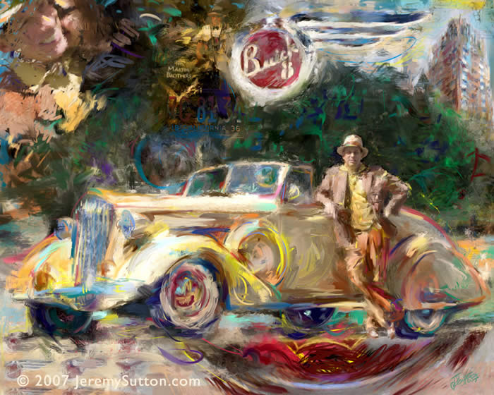   Rick and His Buick Beauty 2007 Mixed media on canvas, 20" x 24"